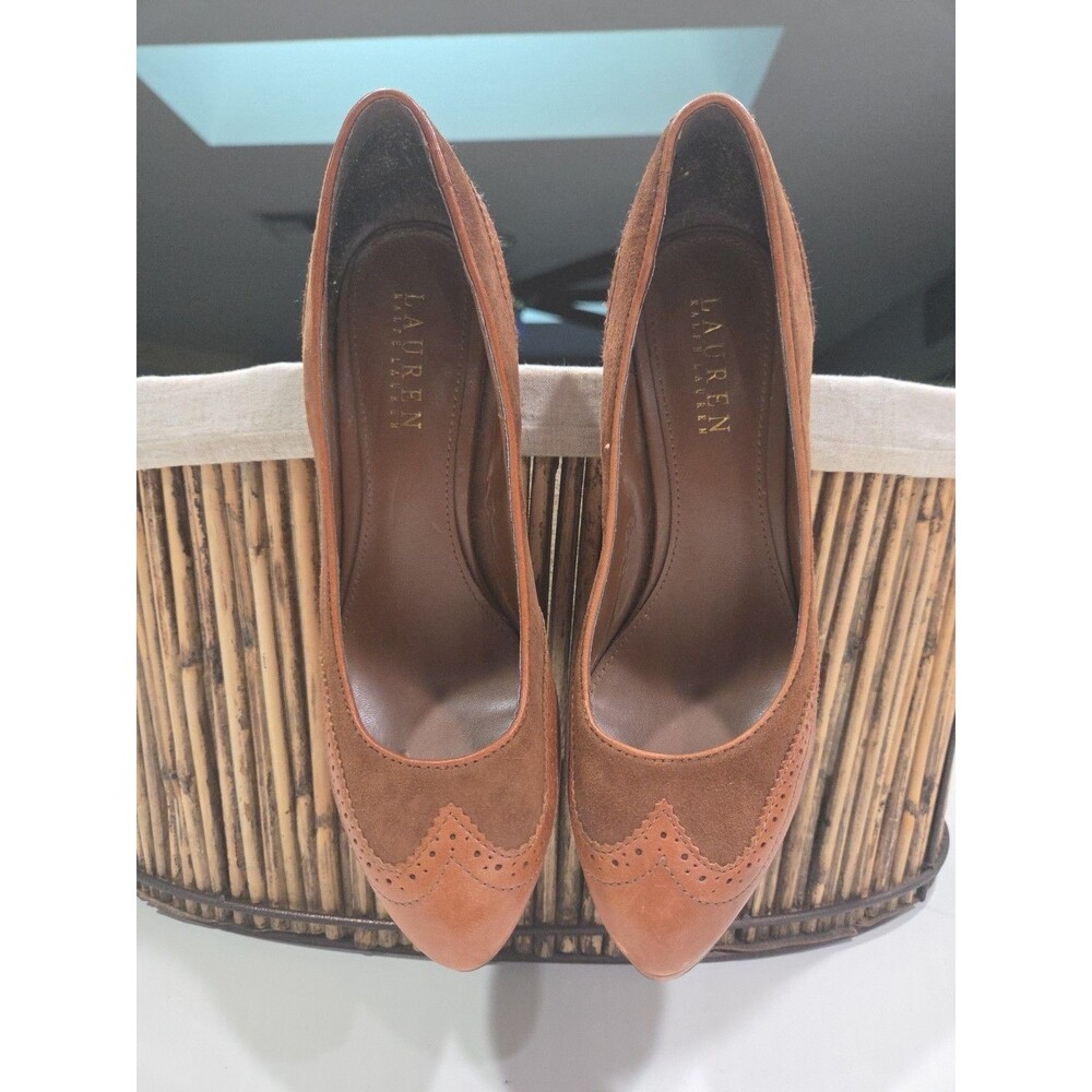 RALPH LAUREN LRL Saffron brown Leather &  Suede Wingtip Heel Sz 8.5
